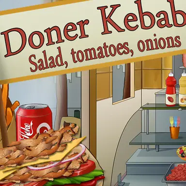 Doner Kebab: salata, paradajz, luk - Igrajte ovu Kuvanje igru onlajn besplatno